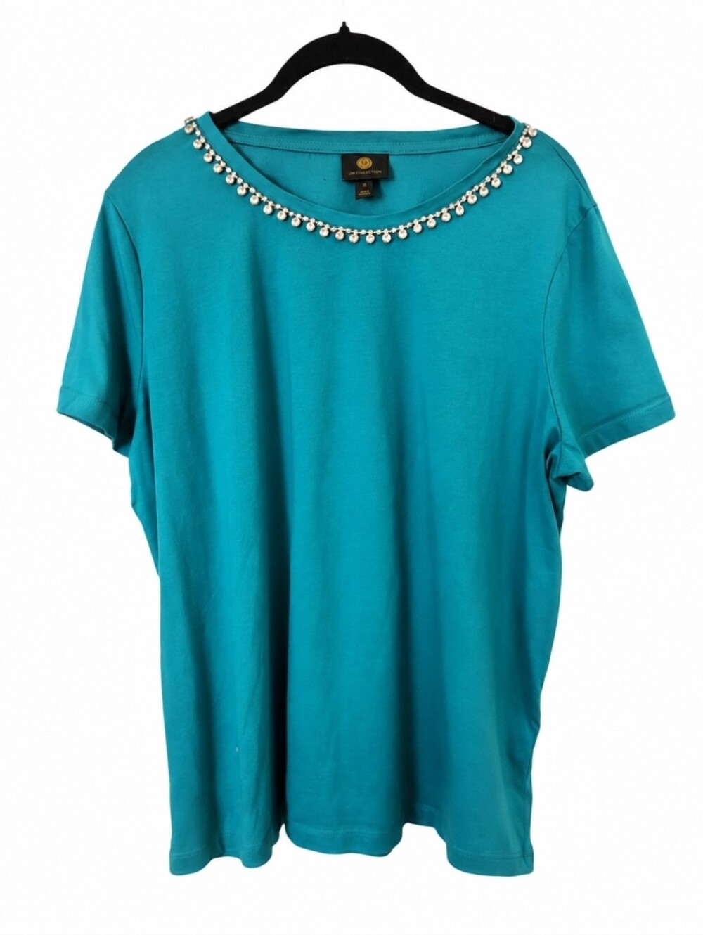 JM Collection Teal Short-Sleeved Jewel-Trim Crewneck Tee